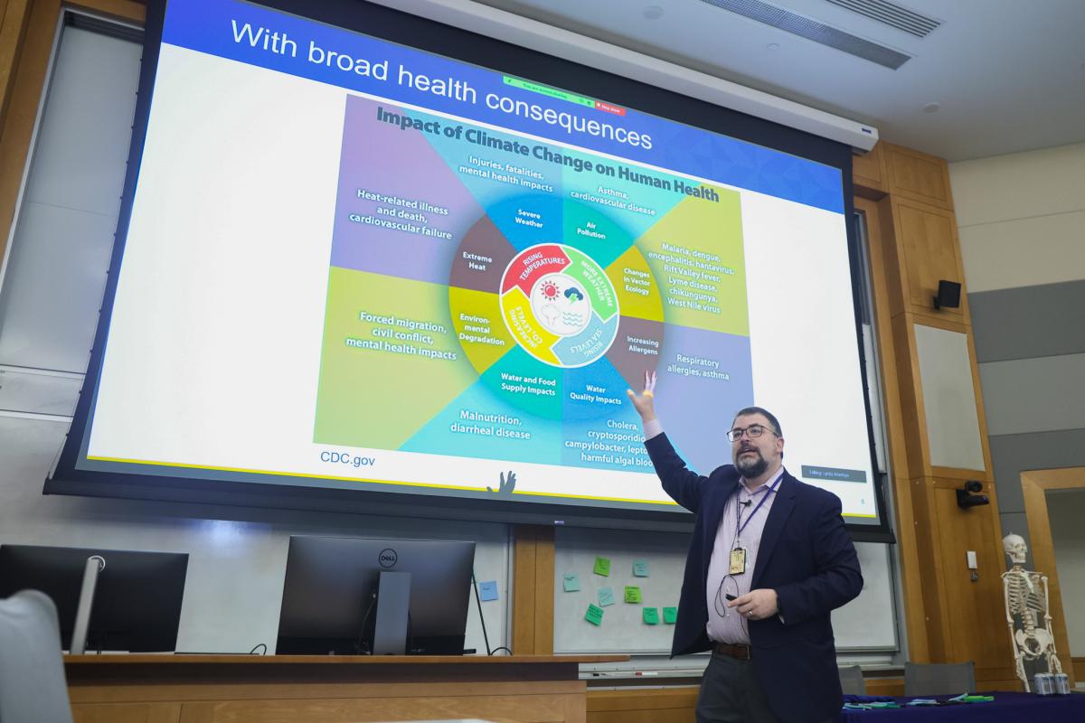 Dr. Robert Tighe presenting a slide at Climate Action Day.