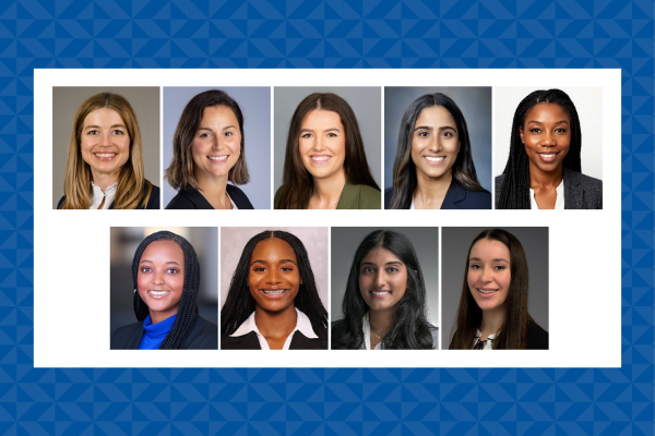 Roster of residents who matched to Duke Obstetrics and Gynecology. Mikayla Bowen, MD, PhD; Elana Brotkin, MD, MPH; Kelby Hunt, MD, MPH; Spoorthi Kamepalli, MD; Dionna Littleton, MD; Siera Lunn, MD; Jada Phillips, MD; Nishita Pondugula, MD, MS; and Angela Rutkowski, MD.