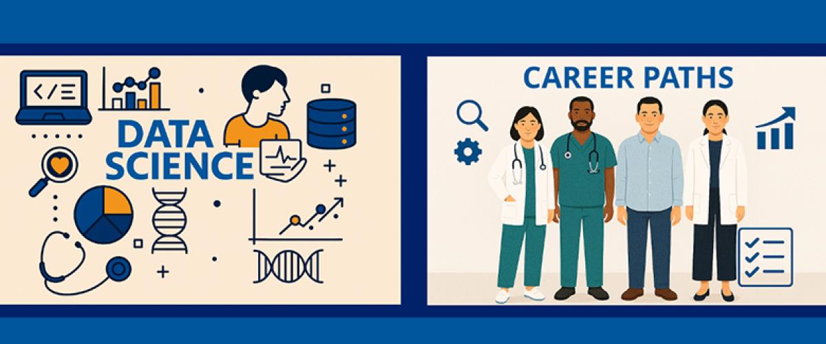 Icons representing data science and career paths.