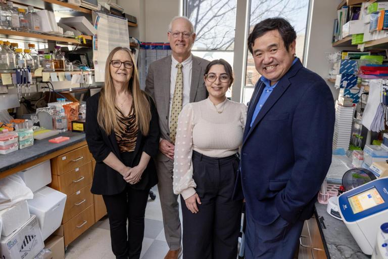 In a Duke lab are Duke University School of Medicine researchers Susan K. Murphy, PhD; Andrew Berchuck, MD; Yasaman Setayeshpour, PhD.; and Jen-Tsan Ashley Chi, Ph.D.