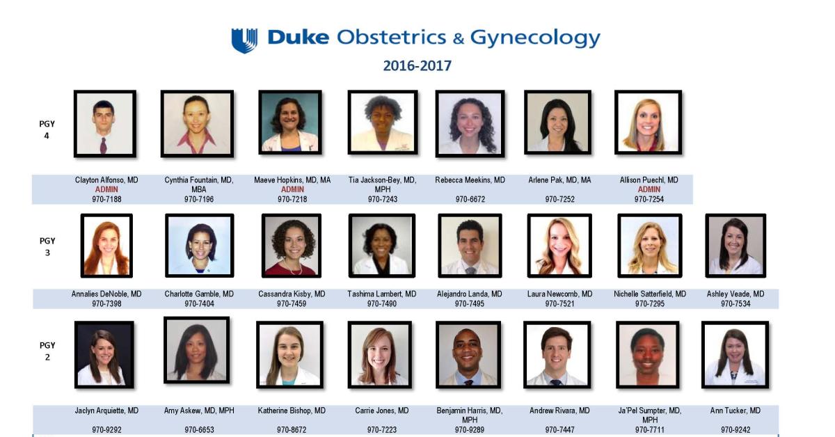 Duke OB/GYN Welcomes New and Returning Residents | Duke Department of ...