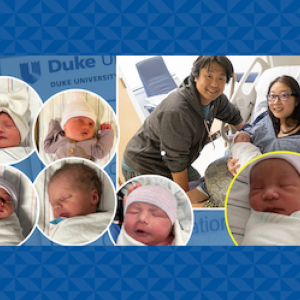 Collage of leap day babies born at Duke in 2024