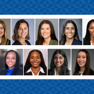 Roster of residents who matched to Duke Obstetrics and Gynecology. Mikayla Bowen, MD, PhD; Elana Brotkin, MD, MPH; Kelby Hunt, MD, MPH; Spoorthi Kamepalli, MD; Dionna Littleton, MD; Siera Lunn, MD; Jada Phillips, MD; Nishita Pondugula, MD, MS; and Angela Rutkowski, MD.